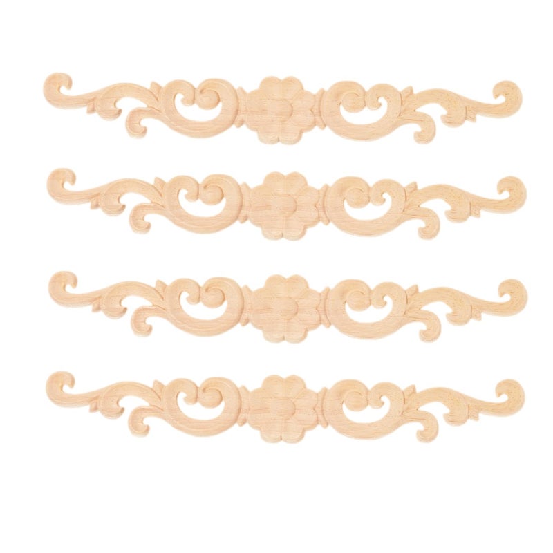 MUXSAM Wood Appliques Decorative Carved Onlays, Long Wooden Decals DIY Furniture Decor Rosette Carvings for Door Cabinet Mirror Dresser Bed Wall Fireplace Mantels, 4-Pack, 27x4cm/10.7"x1.6" - Image 1